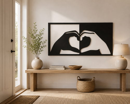 Décoration Murale Mains Cœur en Métal 75*39cm