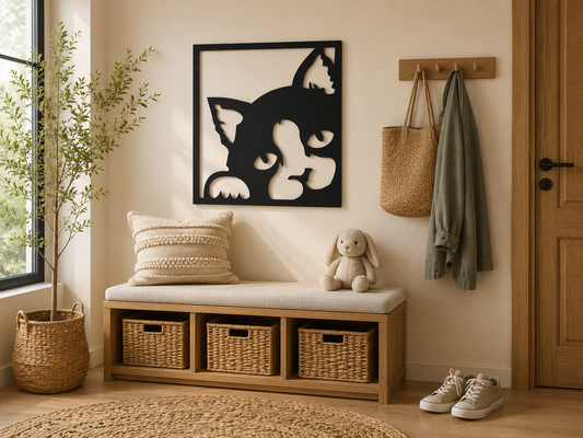 Décoration Murale Chat Curieux en Métal 50*55cm
