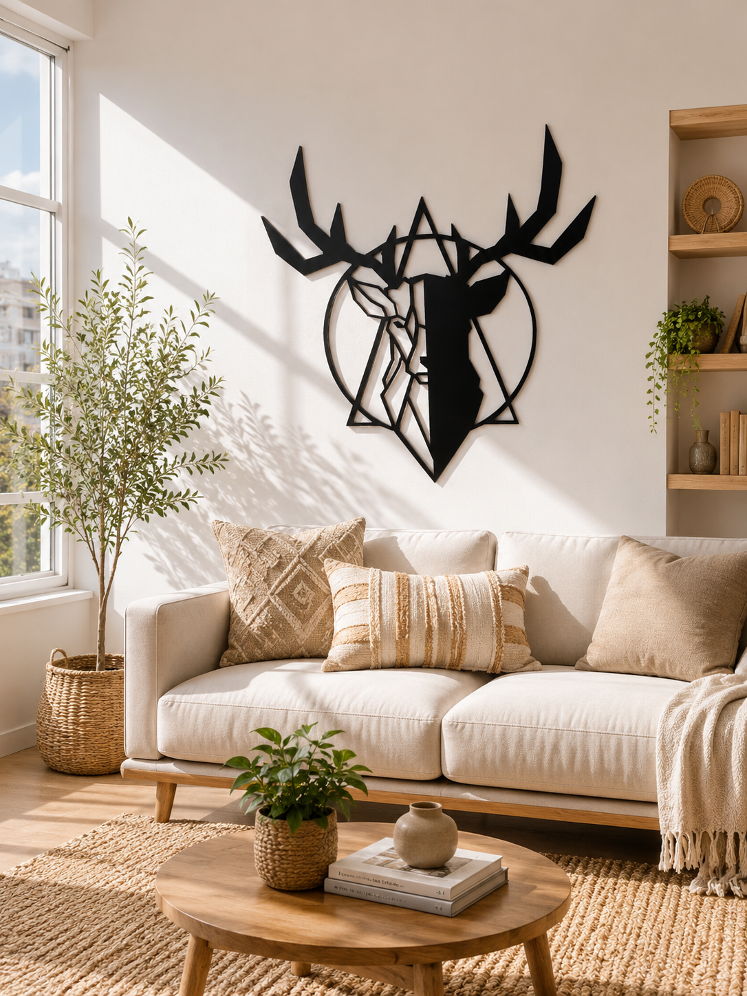Décoration Murale Cerf Géométrique en Métal 48*58cm