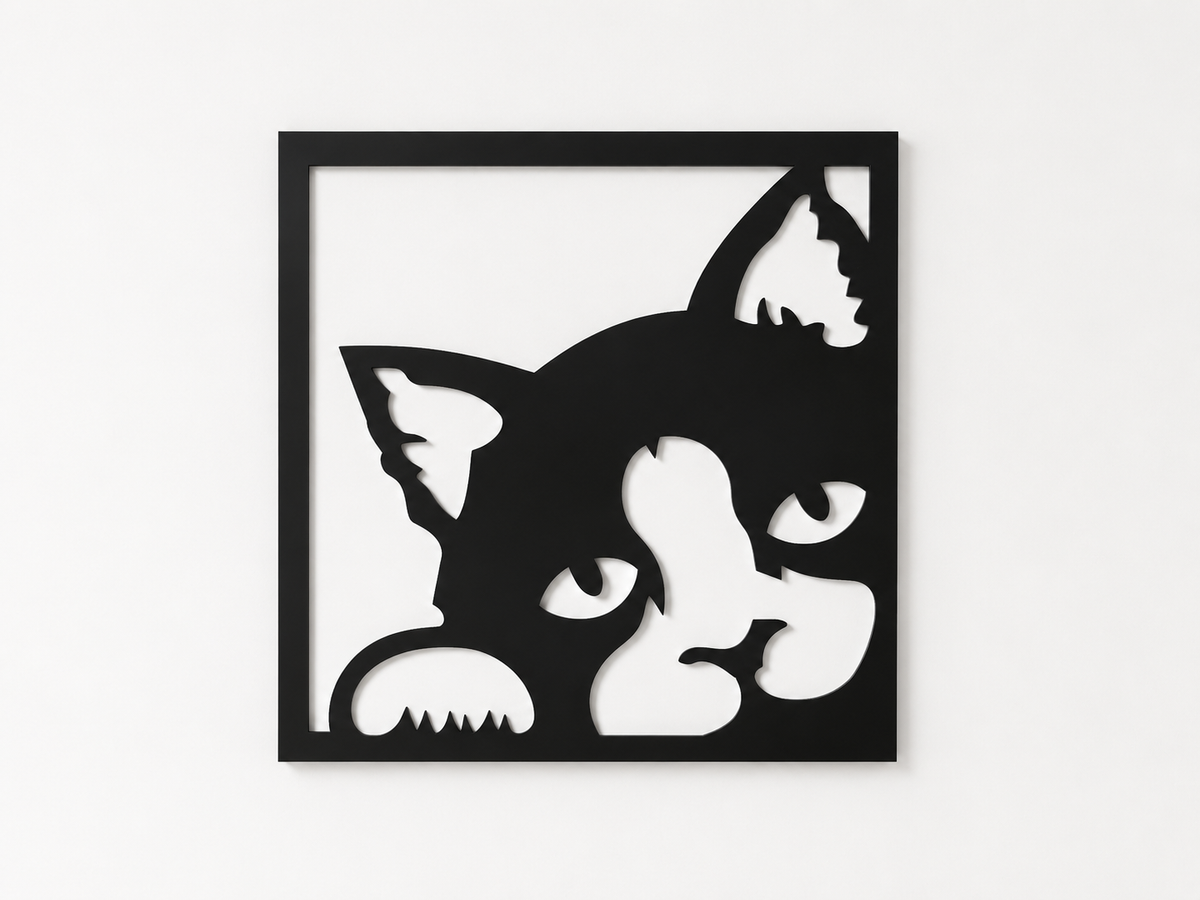 Décoration Murale Chat Curieux en Métal 50*55cm