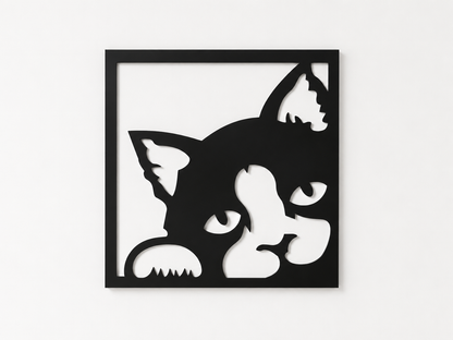 Décoration Murale Chat Curieux en Métal 50*55cm