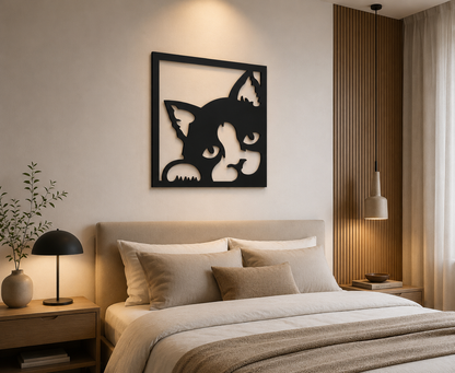 Décoration Murale Chat Curieux en Métal 50*55cm